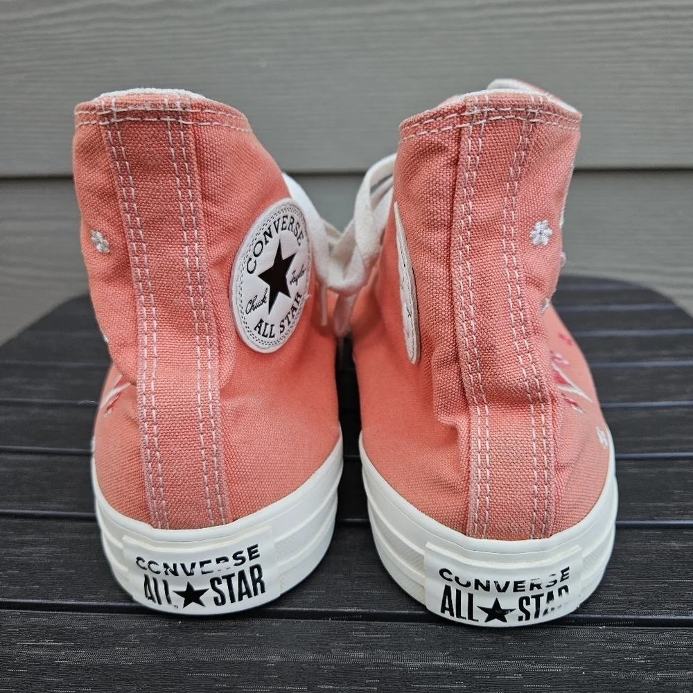 Converse Hi Top Shoes Heart & Floral Embroidery Bright Madder Pink A02203C 9.5 - Picture 9 of 15